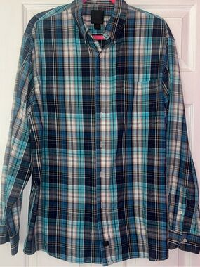 F/X Fusion blue plaid long sleeve button down  shirt  size XL